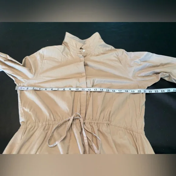 Sweet Magnolia Tan Long Sleeve Cotton Shirt Dress Cutout On Bottom Size L - Picture 9 of 14